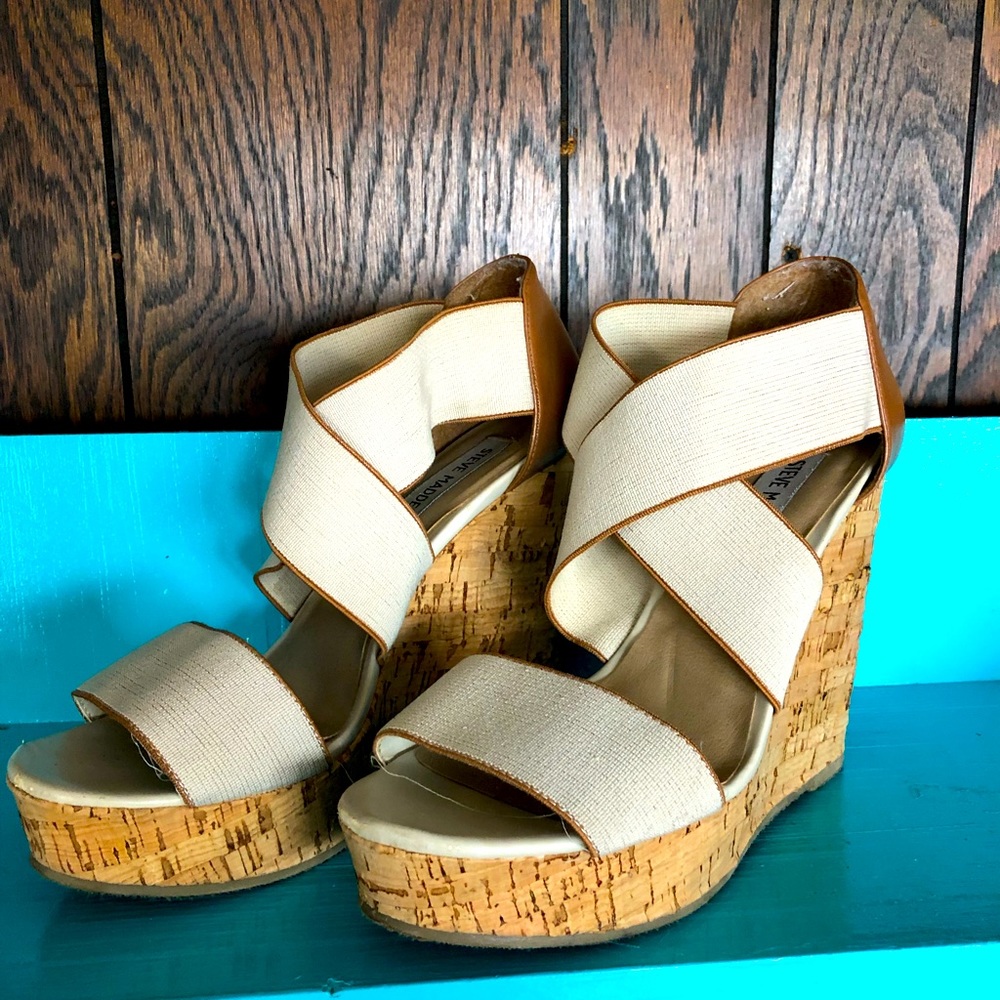 Cork wedge heels with elastic straps size 8